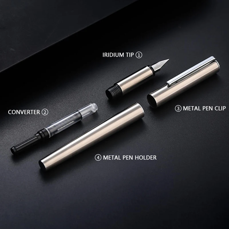 Premium Stainless Steel Extra Fine Nib Fountain Pen - Ultra Black Finish for Business and Calligraphy