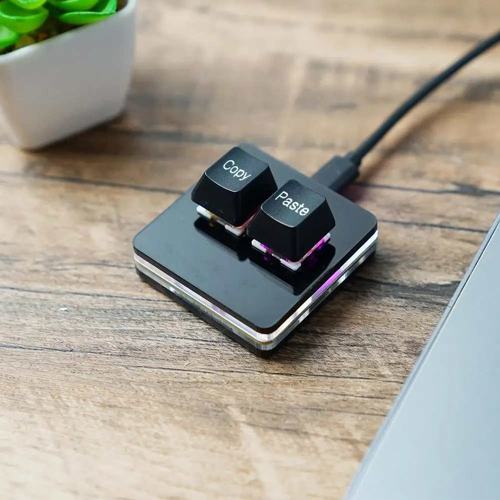 Copy and Paste 2 Key Mini USB Keypad RGB One Handed ro Programming Mechanical Gaming Keyboard Black / White_voghion.com