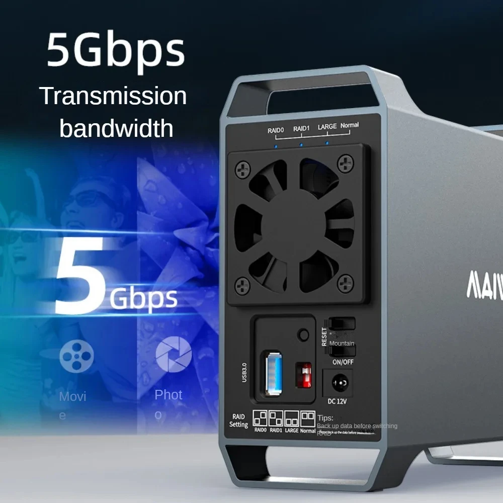 Maiwo-disk Array Caixa de Disco Rígido Caixa Externa Dual Bay Sata para Usb 3.0 Modos Raid com Ventilador 3.5 - Imagem 6