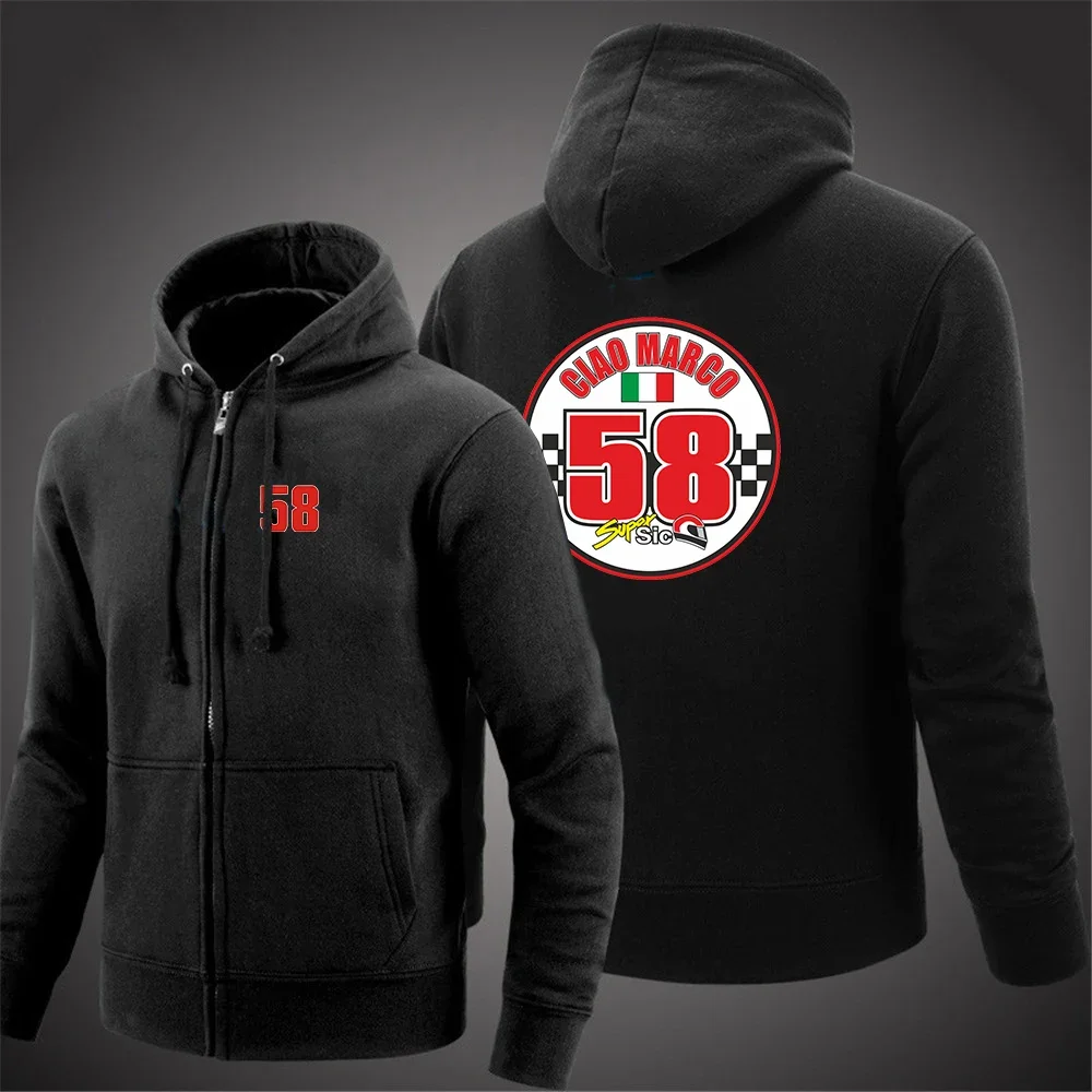 

58 Super Sic Marco Simoncelli 2024 Men Hoodie Autumn Coat Solid Color Zipper Pullover Fashion Harajuku Print Hight Quality Top