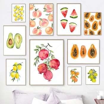 Nordic Watercolor Fruit Canvas Art Prints