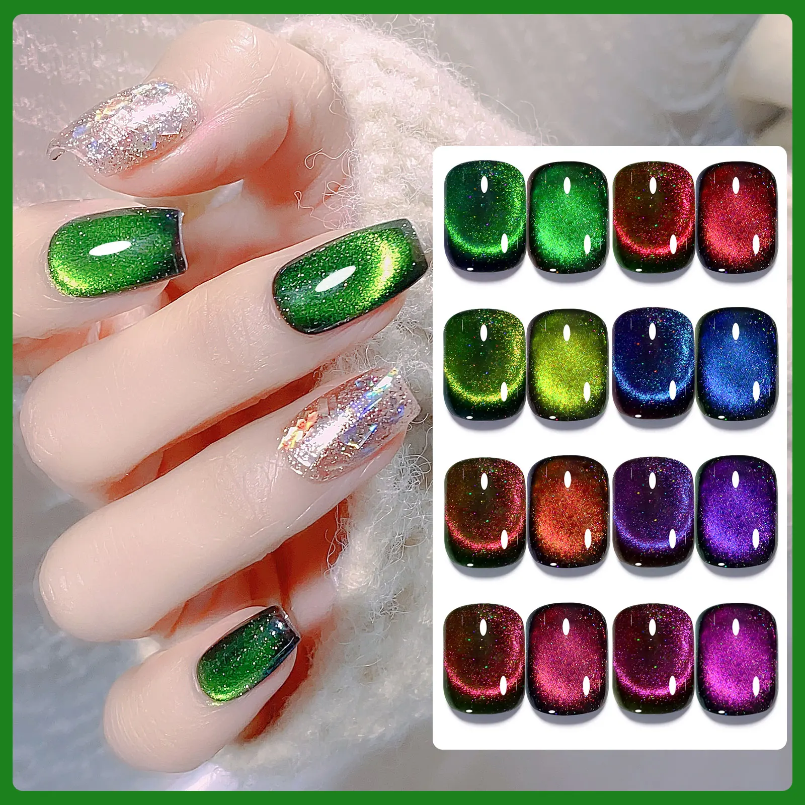Misscheering 8ml 12D Laser Magnetic Cat Eye Gel Nail Polish for Nail Art Decorations Glitter  UV/LED Base Rubber Semipermanente