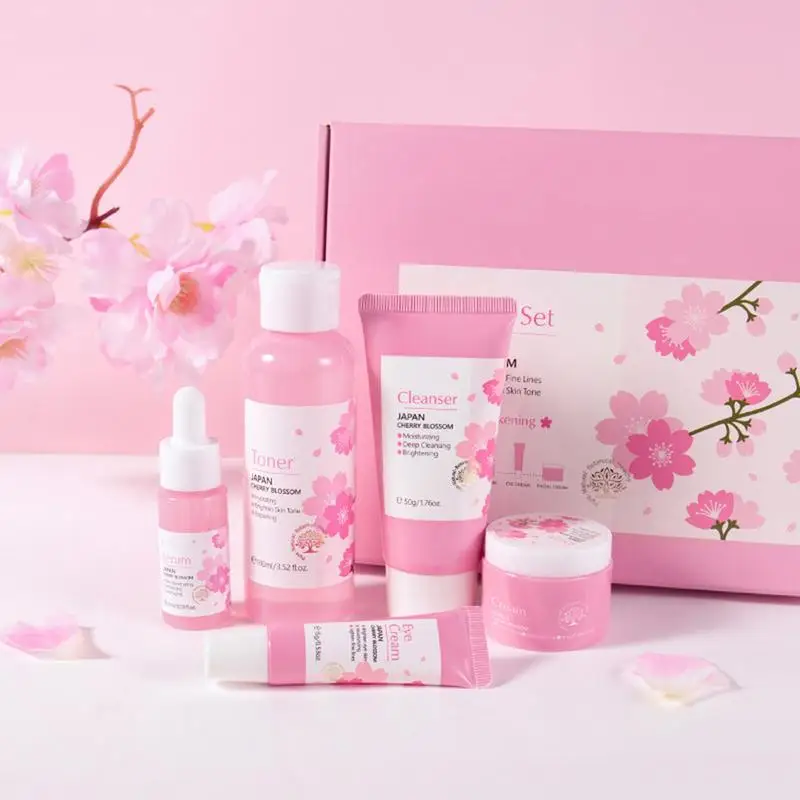 japan sakura cherry blossom skincare Facial Cleaner Face Serum Moisturize Fade Dark Circles Eye Cream Cosmetics Skin Care Set