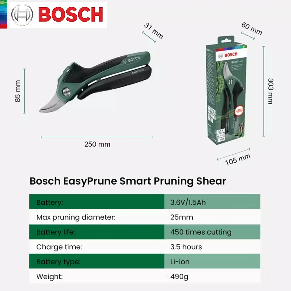 Bosch Easyprune Electric Pruning Shears Home and Garden Cordless Secateurs 3.6V Gardening Plant Scissor Branch Pruner Power Tool 6