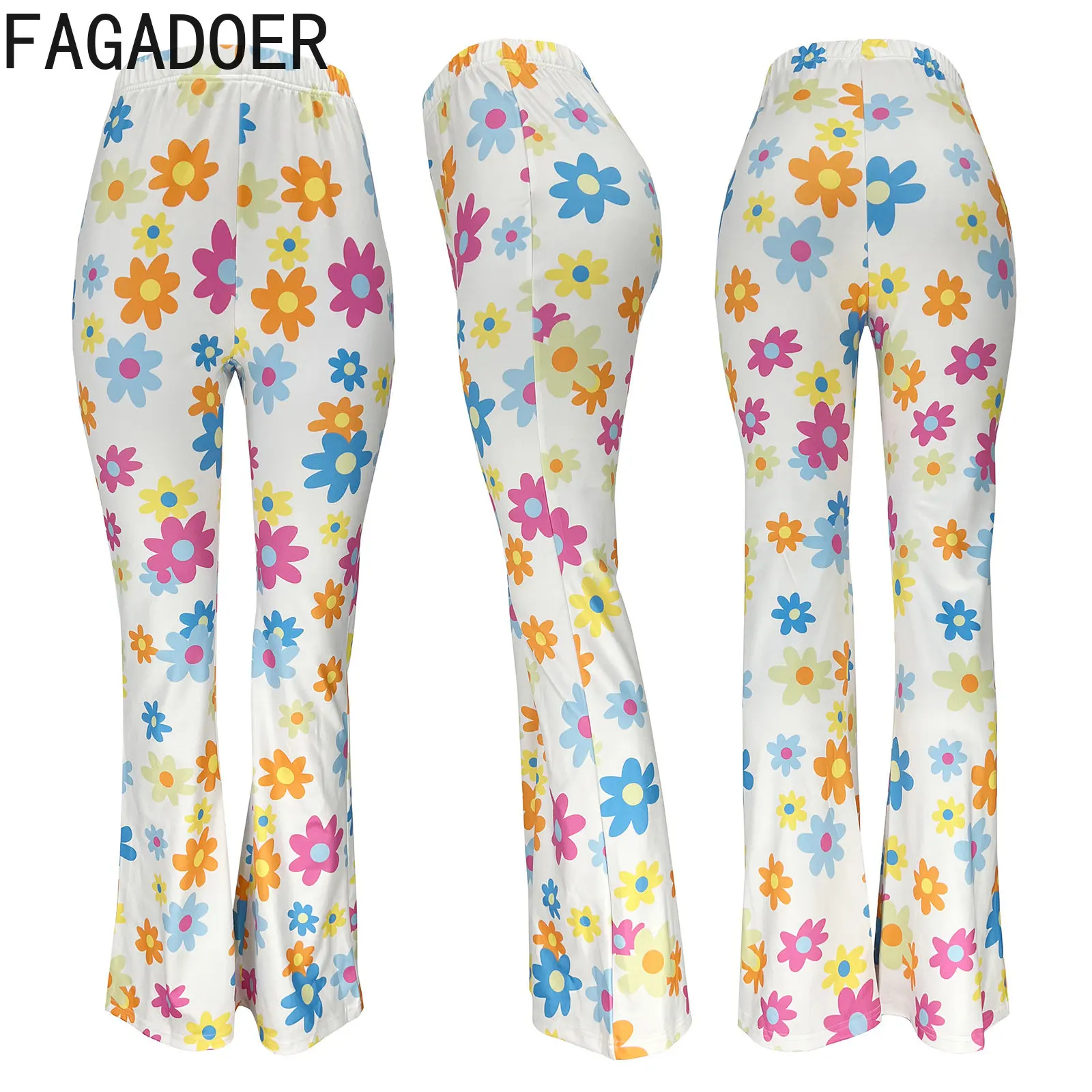 FAGADOER Casual Printing Skinny Flare Pants Women High Waisted Plaid Trousers Female Fashion Matching Streetwear Bottoms 2023