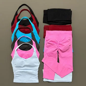 2 pièces vêtements de sport femmes Yoga ensemble vêtements de sport vêtements de sport Yoga costumes Fitness ensemble survêtements haut de sport gymnastique Leggings ensemble