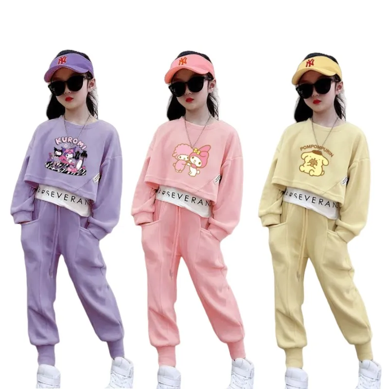 

Sanrios аниме Kuromi My Melody Cinnamroll PompomPurins детский спортивный костюм мультяшный принт свитер и штаны для девочек комплект из 2 предметов