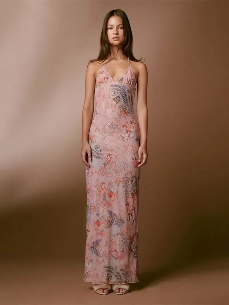 

Ximina Hippie Boho Women Maxi Dresses Floral Print Sexy Backless Long Dress Ladies Sleeveless Butterfly Lace Up Partywear Hot