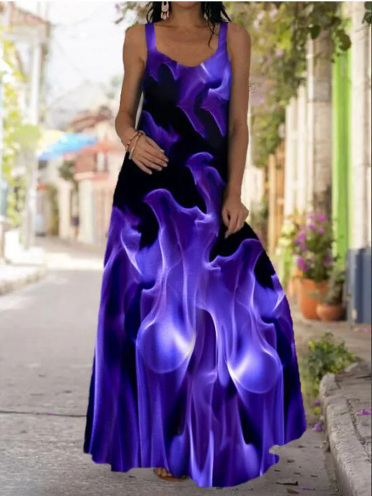 

Fashion Style Vintage Printing Women Sundress 2021 Summer V-neck Sleeveless Long Dress Elegant Ladies Maxi Dresses 5XL