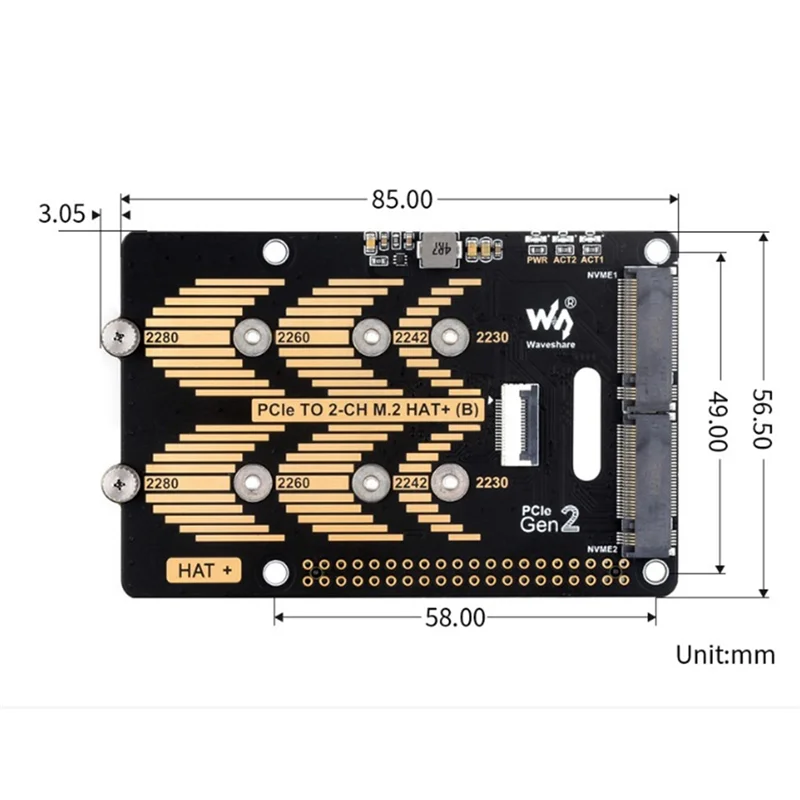 Waveshare Pcie-듀얼 채널 M.2 어댑터 보드 모듈, Raspberry Pi 5 5Gbps 모듈 하드 디스크 읽기/쓰기 더 빠른 Module-N34R