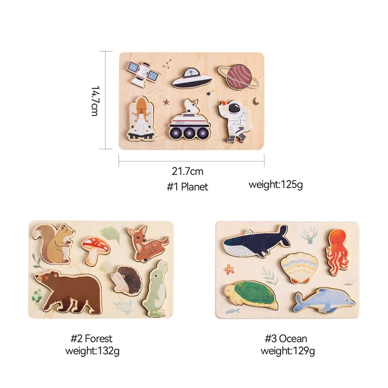 Children Montessori Toys Wooden 3D Puzzles Toys Animals Astronauts Colorful Puzzles Matching Toys For Baby Training Cognitive 6
