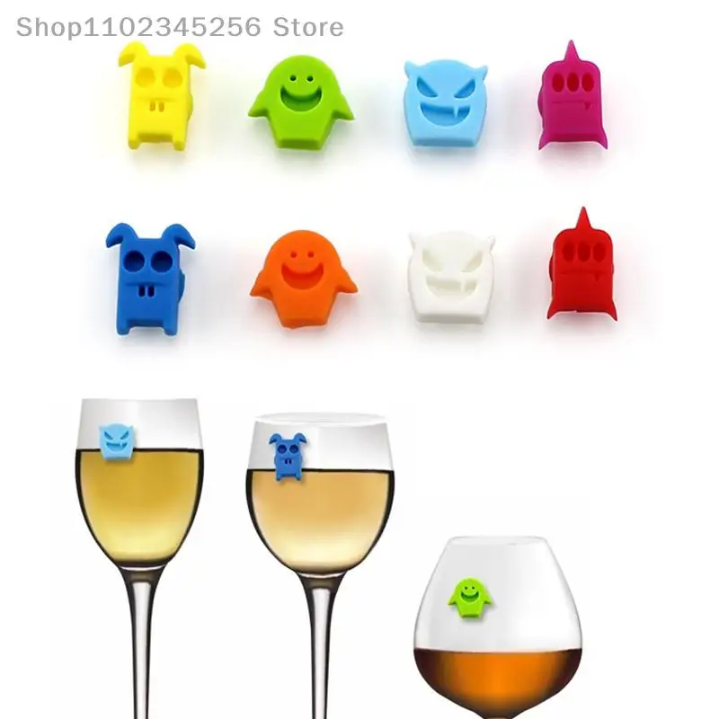 8Pcs Soft Silicone Demon Shape Wine Glass Charms Markers Party Cocktails Drinking Cup Sign Suction Identifier