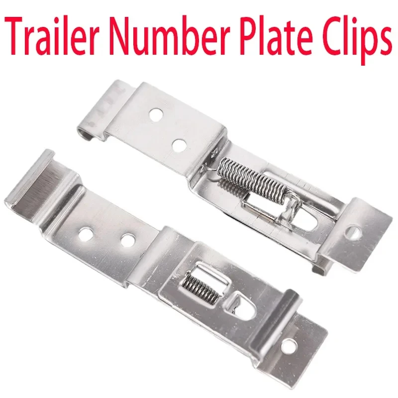 Set of 2 Spring-Loaded Stainless Steel License Plate Brackets with Clips