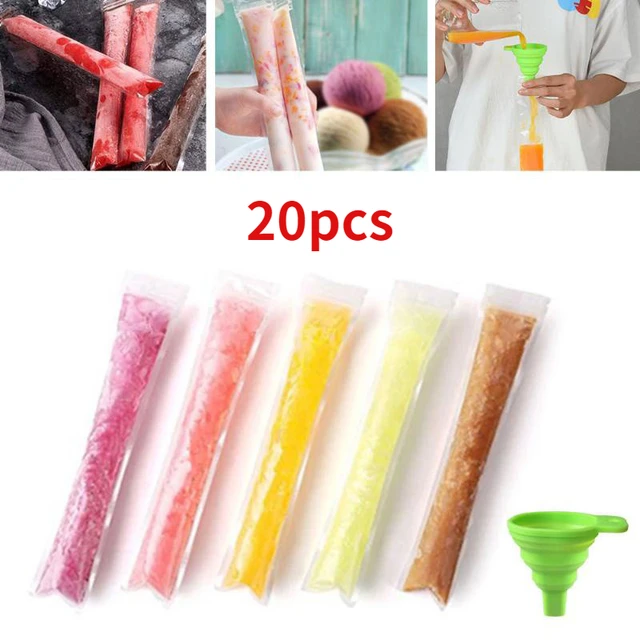 Saco de sorvete transparente, bolsa de picolé, pacote de varas de iogurte  DIY descartáveis, suco de gelo, 100 pcs, 20pcs, verão - AliExpress