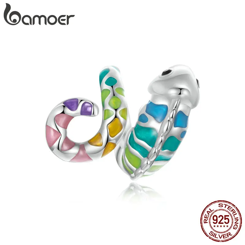 

BAMOER 925 Sterling Silver Colorful Enamel Chameleon Charm Original Design Animal Beads for Women Bracelet Making Fine Jewelry