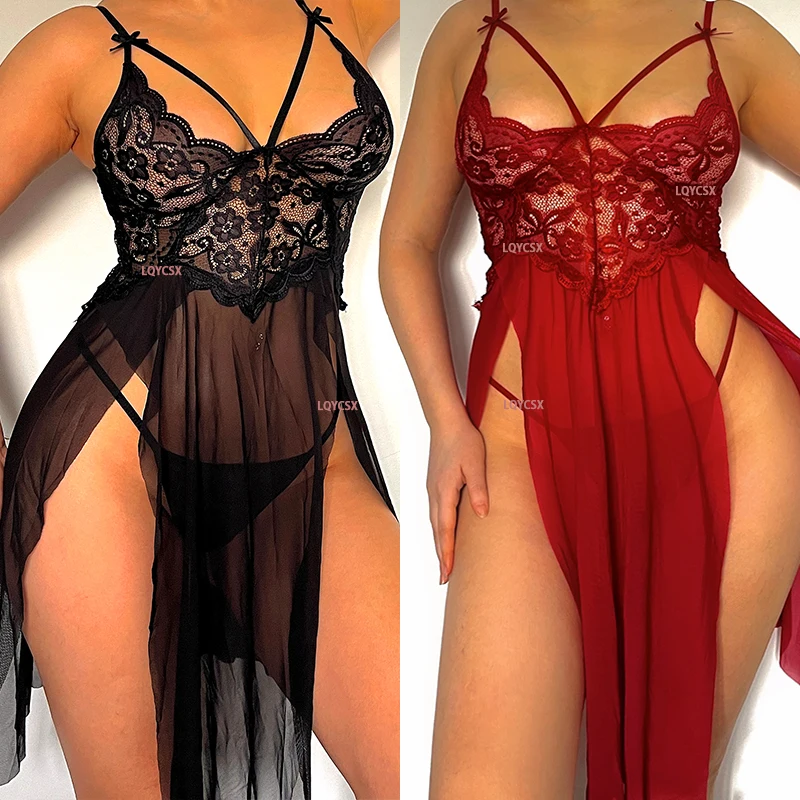 Hot-Sexy-Lingerie-Women-s-Sleepwear-For-Sex-Babydoll-Transparent-Lace