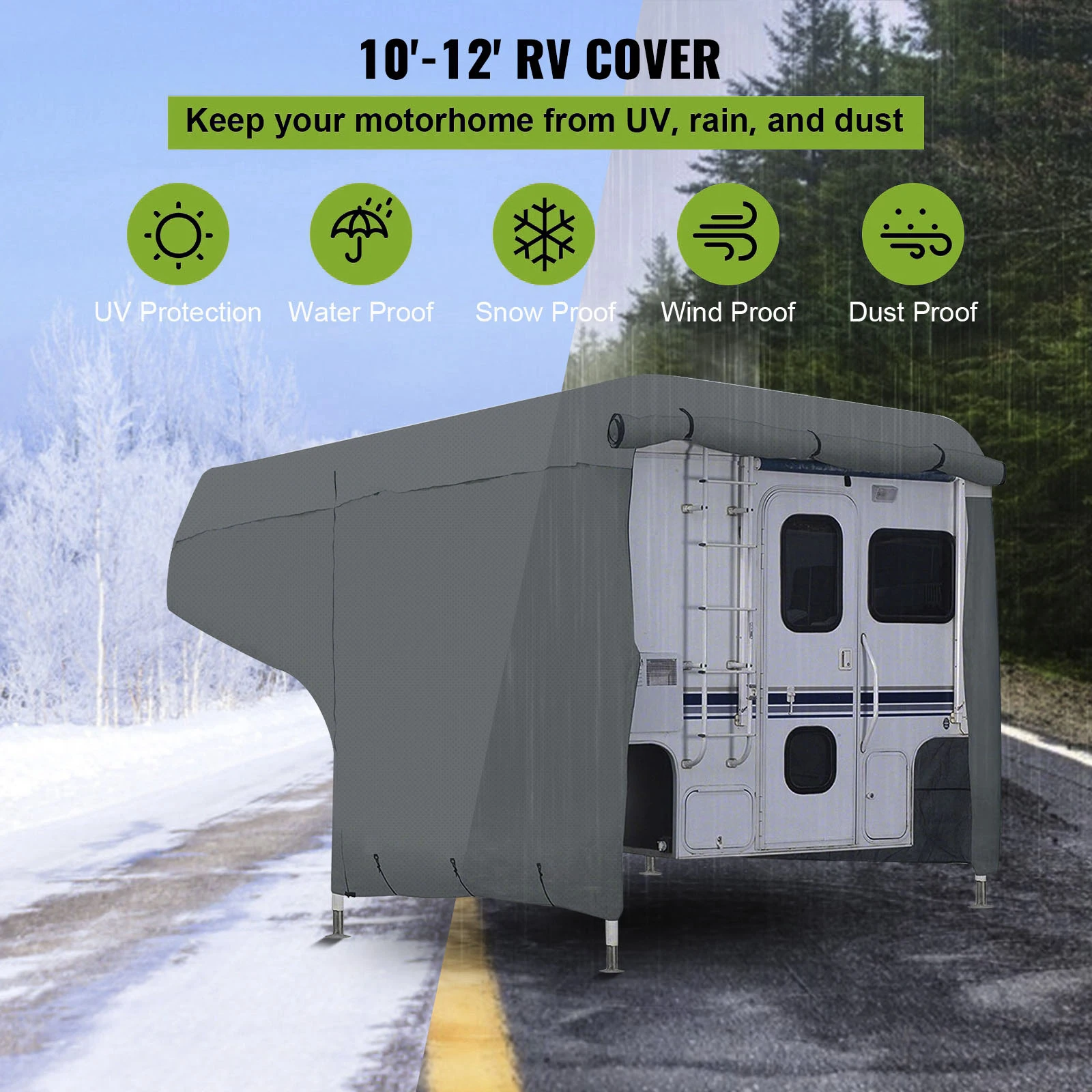 NarElect Fiberglass Travel Trailer Cover - Waterproof, Fits 8-10 Ft Trailers, 7-Layer UV Protection, Windproof Straps - View #12