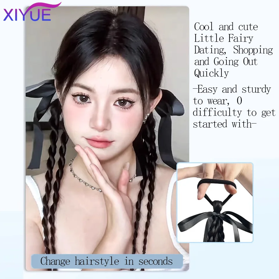 XIYUE Matte High-temperature Hair Synthetic Wig Ponytail Fluffy Braided Hair Sweet Cool Girl Elastic Hair Loop Boxing Braid Wig