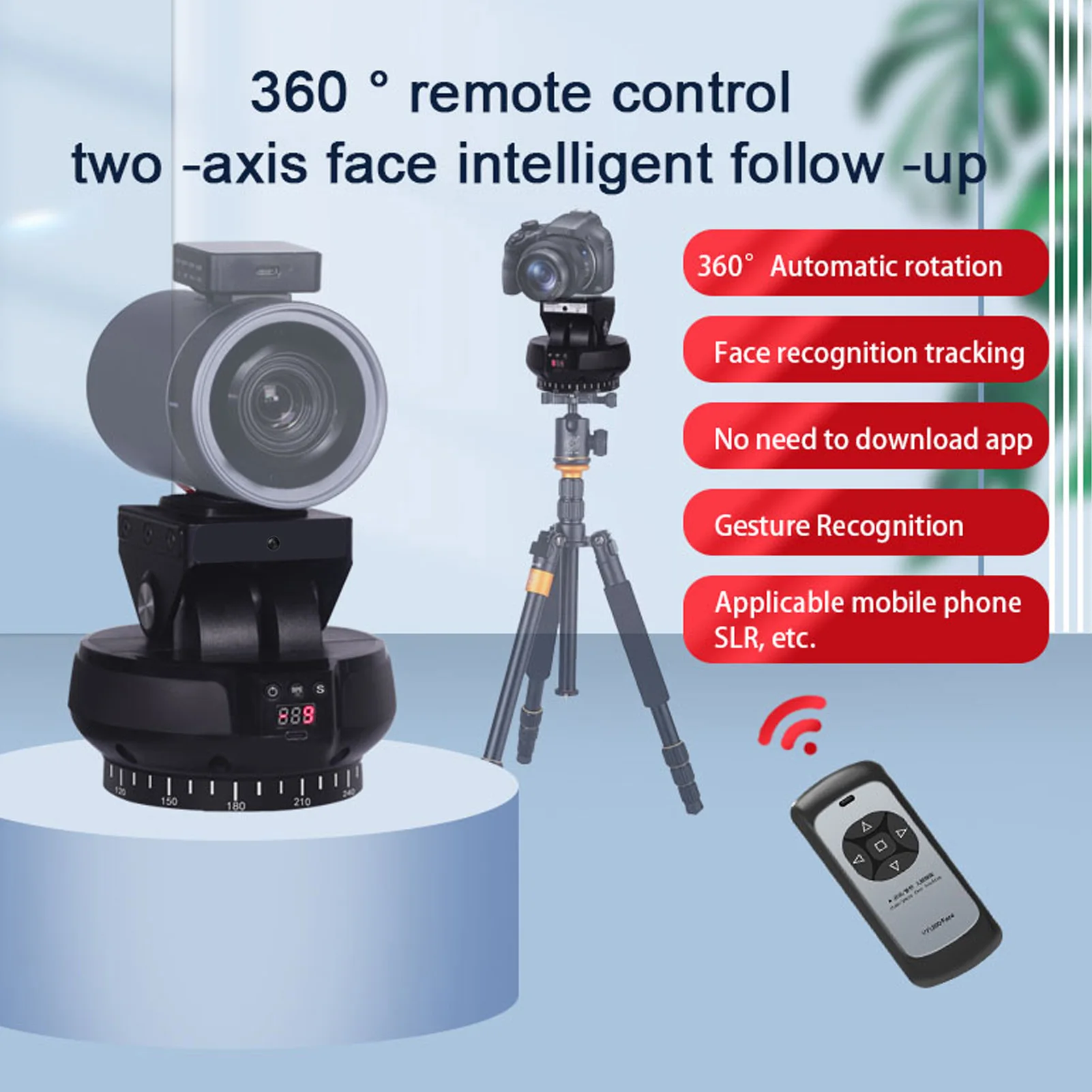 Wireless Electric Tripod Head 9 Gears Adjustable 1/4in Screw Hole Remote Control AI Face Tracking Panoramic Head for Shooting