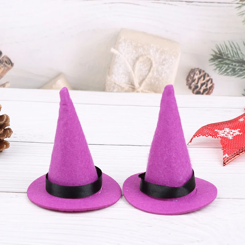 6 pezzi Mini cappelli da strega in feltro decorazioni fatte a mano per bottiglie di vino per Halloween accessori per capelli fai da te artigianato fornure per feste di Halloween  15