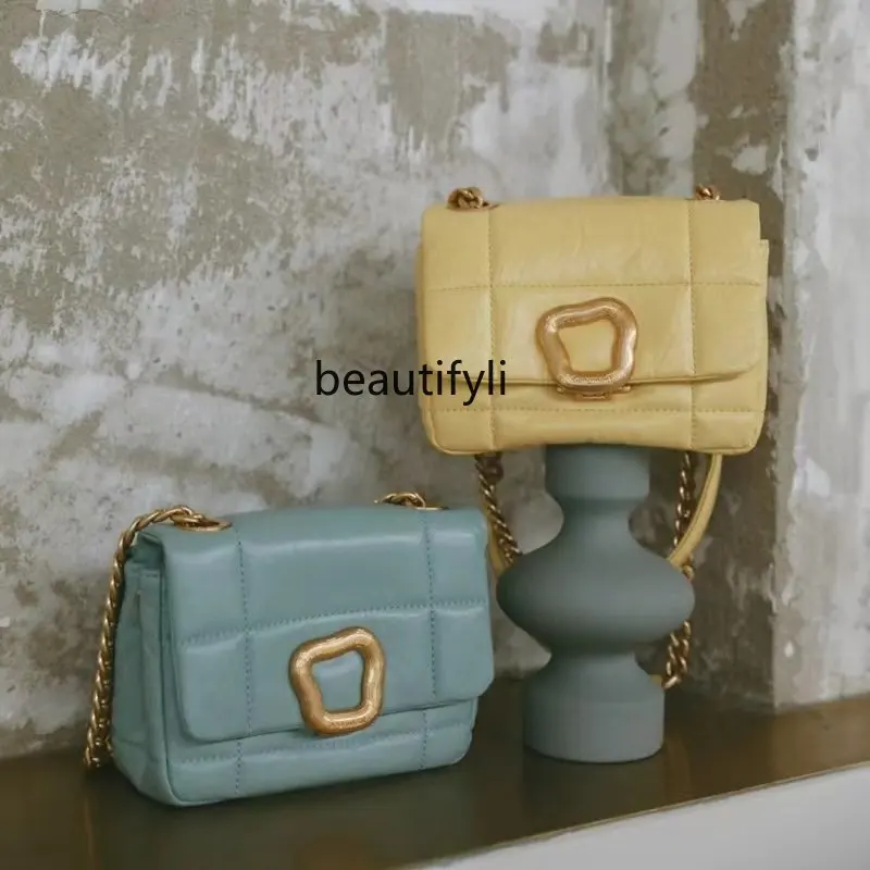 

yj Dumpling Lock Designer New Retro Cowhide Chain Small Square Bag