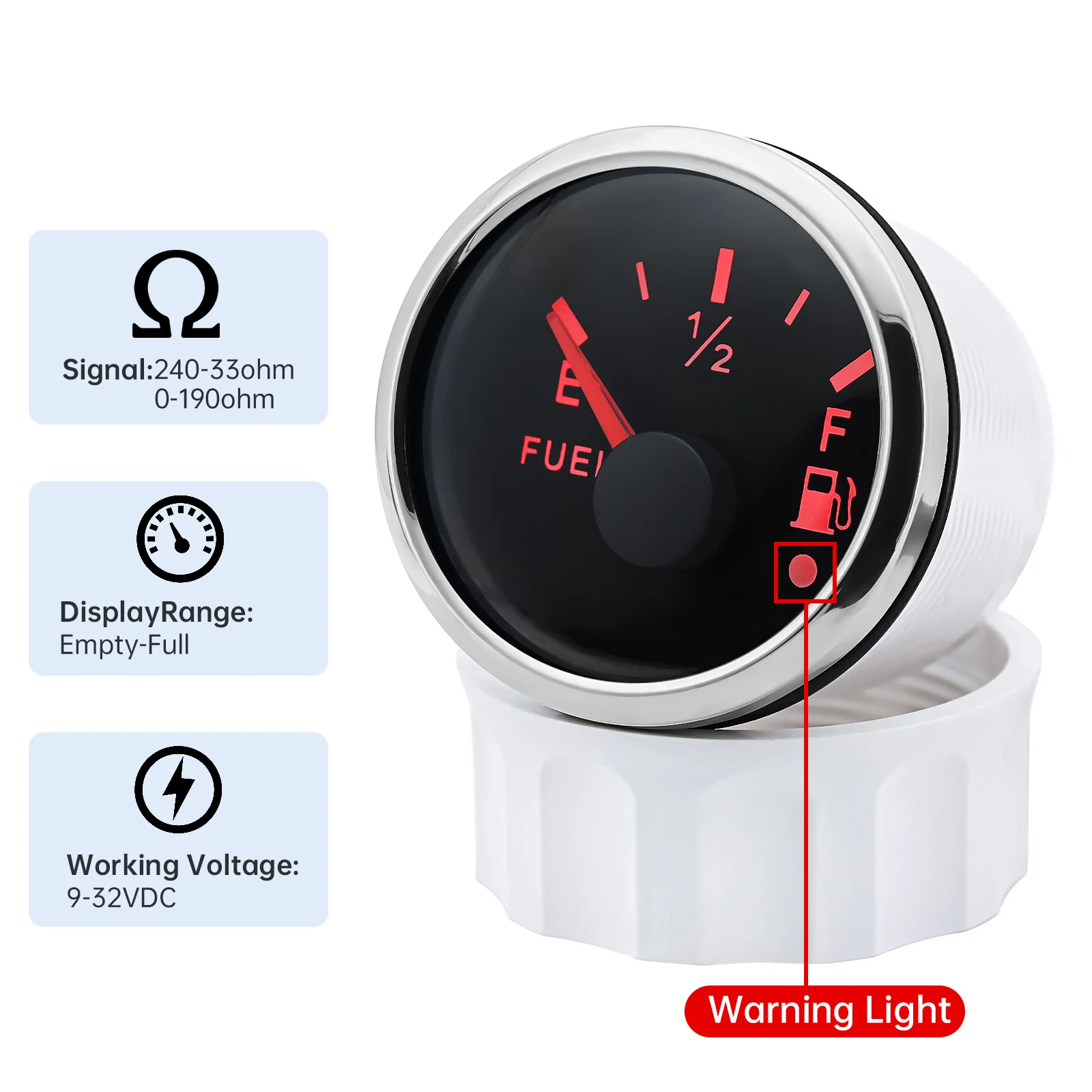 맞춤형 자동 자동차 연료 게이지, 알람 빨간색 LED 오일 탱크 계량기 표시기, 0-190/240-33ohm, 해양 요트 보트 RV 12V 24V, 2 인치 52mm