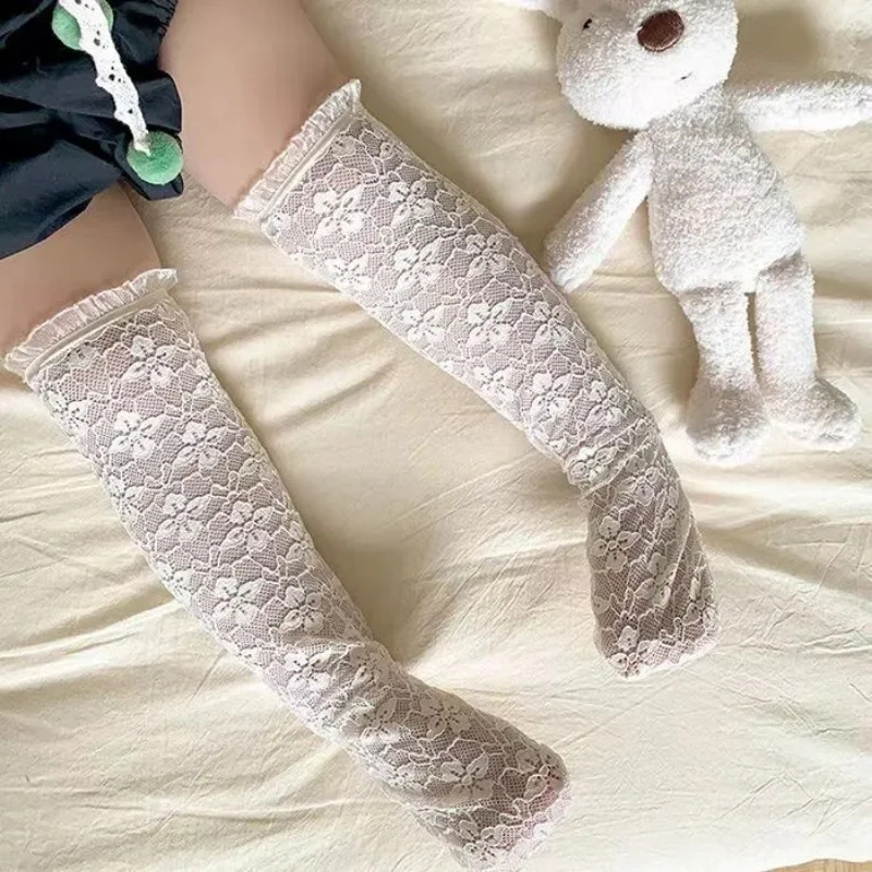 Kids Socks Lolita Girl Infant Socks Baby Mesh Lace Calf Stockings Sweet Cherry Blossom Princess Spanish Children Soft Hollow Tights