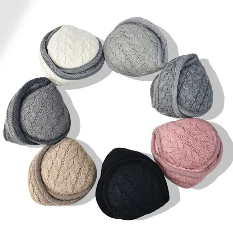 Unisex Warm Knit Earmuffs Ladies Winter Pure Color Outdoor Ski Snow Cycling Foldable Earwarmer