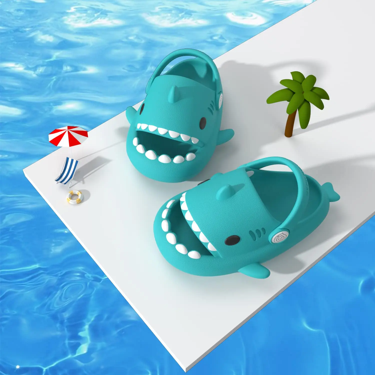 KIDMI Boys Girl Shark Slides Non-Slip Open Toe Cloud Sandals Cute Comfy Cushioned Thick Sole Slippers Cartoon Shower Slippers 6