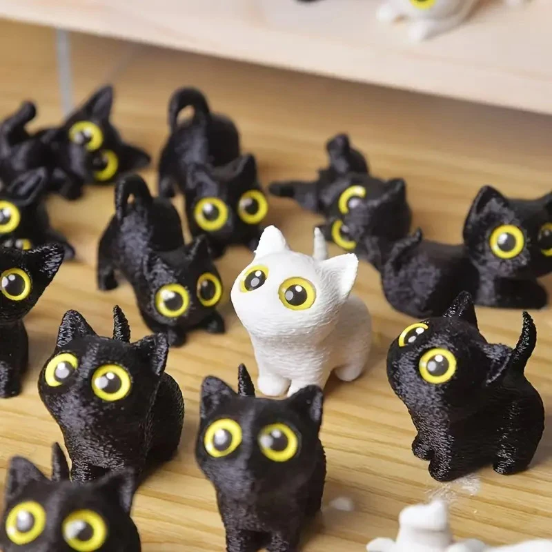 3D Printed Big-eyed Cat Ornaments Mini Statues Miniature Cute Kitten Micro Landscape Crafts Small Ornaments Desktop Decoration