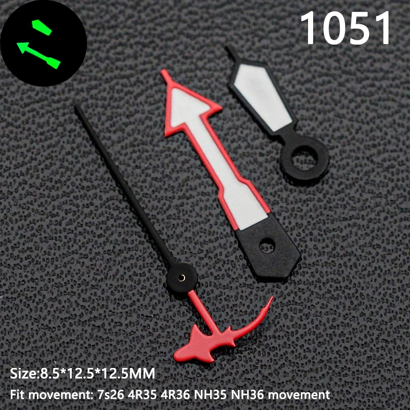 Green Luminous Watch Hands - Black Finish