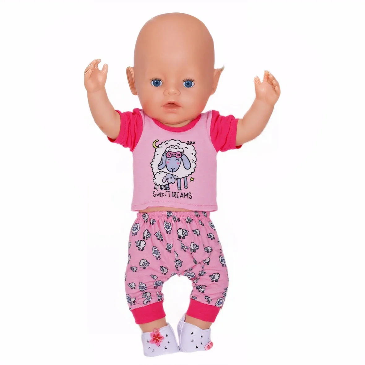 Cute Doll Pattern Pajamas for18inch doll&43 cm Reborn doll Flannel Homewear Set with Cartoon Design, Cozy Sleepwear Loungewear