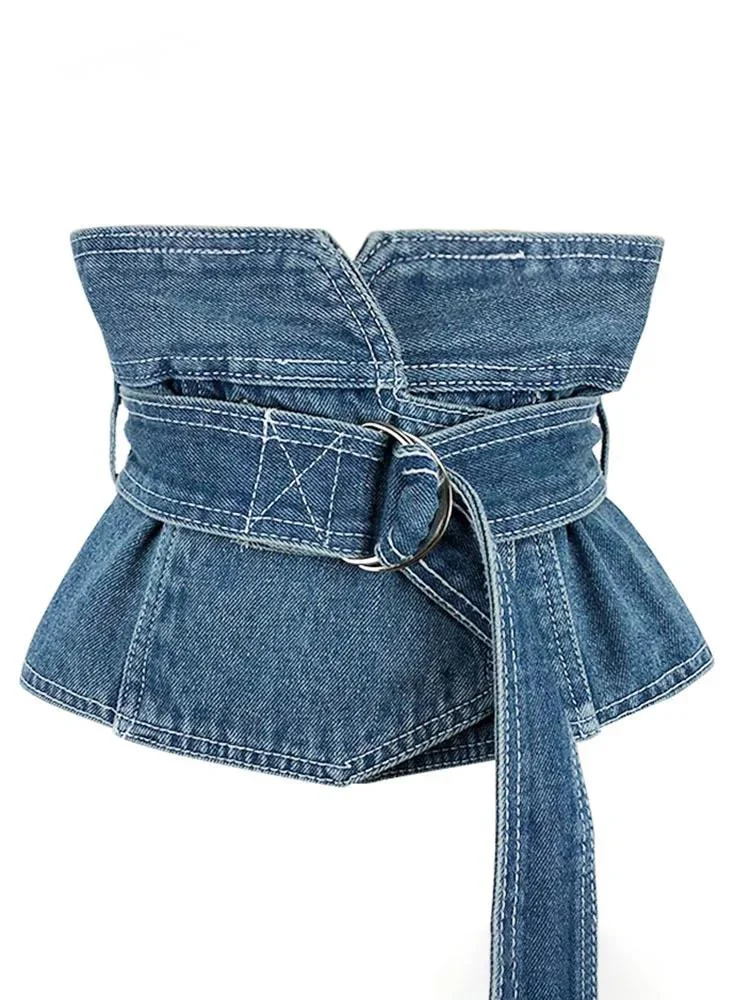 

NICEWOMEN 2023 New Arrival Four Seasons New Lady Fashion Simple Denim Sashes Vintage Patchwork All-match Accessorise Belt AH52