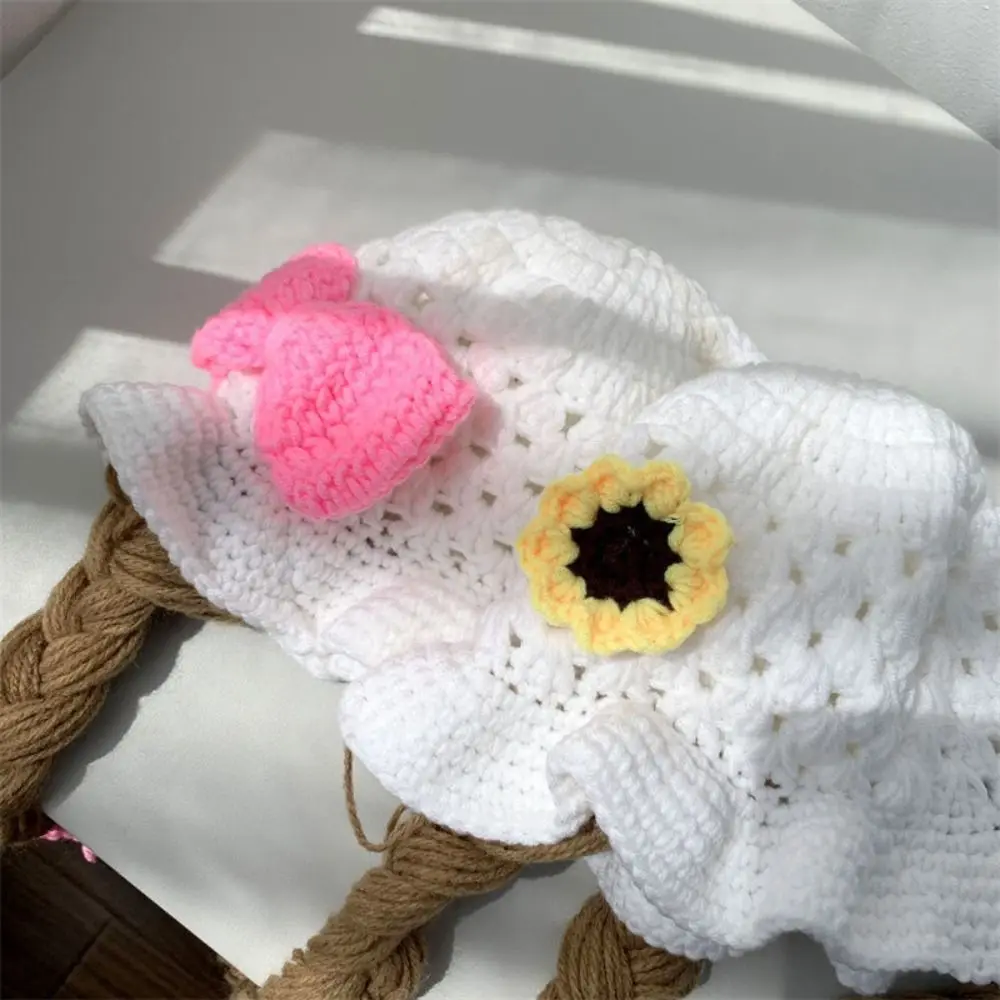 Fashion Cartoon Wig Knitted Hat Cherry Bow Baby Beanie Cap Wool Crochet Kids Warm Hats Outdoor