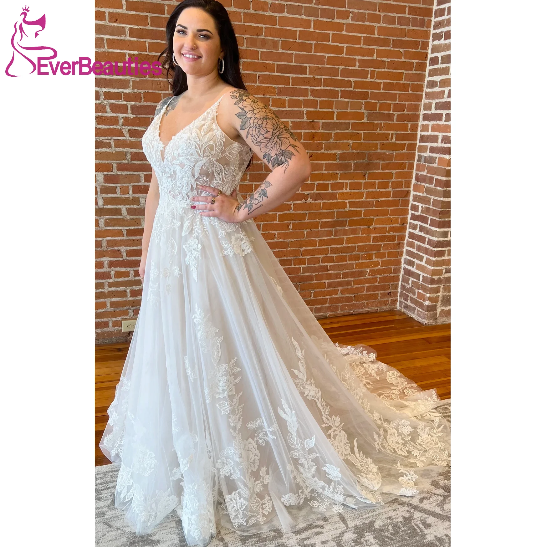 

Robe De Mariée Plus Size Wedding Dresses for Woman Tulle Lace Applique Boho Vestido De Noiva Bohemian A Line Beach Wedding Gowns