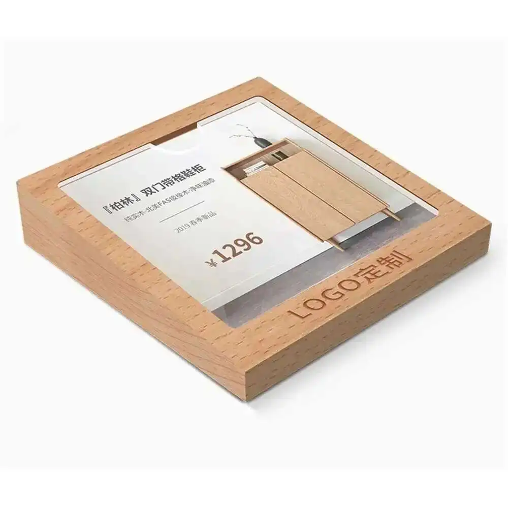 150x100mm 사인 홀더 데스크탑 카드 홀더 기울어진 나무 사진 프레임