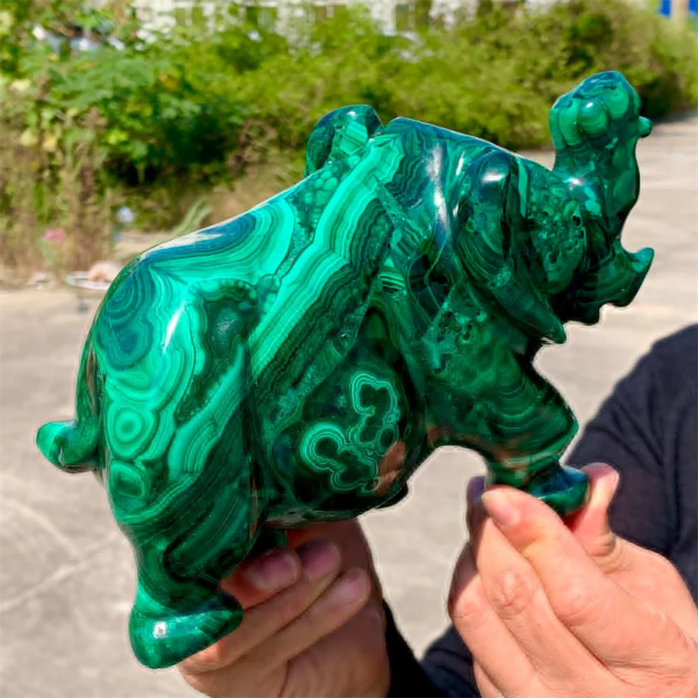 Rare Natural Malachite Carved Elephant Hand-Carved Quartz Crystal Mineral Reiki Healing Gemstone Home Office Degaussing Stone 5