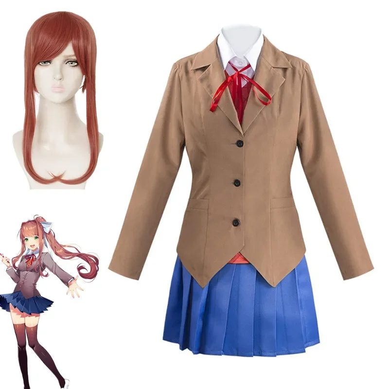 

Anime Doki Doki Literature Club Monika Cosplay Costume Sayori Yuri Natsuki Uniform Women Halloween Christmas Party Clothes