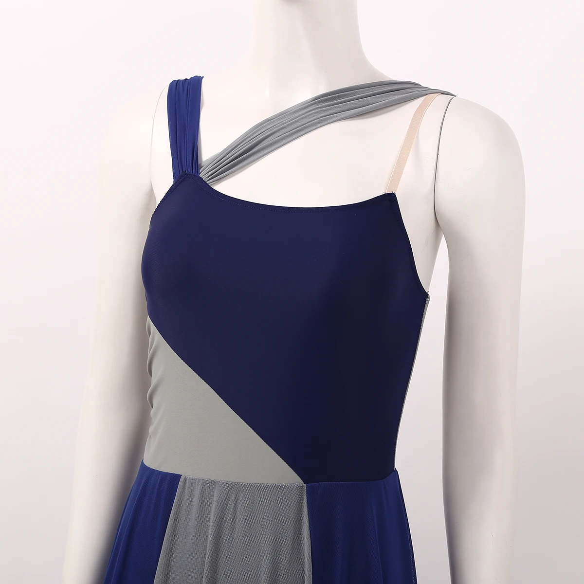 Women Dance Dress Sleeveless Color Block Ballet Modern Contemporary Lyrical Asymmetrical Chiffon Mesh Splice Leotards