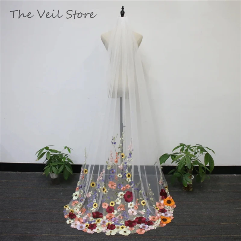 花柄ブライダルウェディングベール カテドラル ロング ワイルド