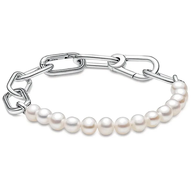 

Authentic 925 Sterling Silver Moments ME Freshwater Cultured Pearl Bracelet Bangle Fit Bead Charm Diy Fashion Jewelry