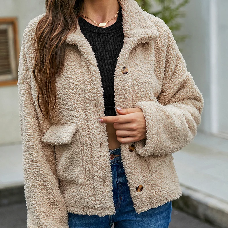 Autumn and Winter Women's 2024 Trendy Lapel Single-breasted Pockets Long-sleeved Women's Fashion Casual Loose Wool Coat Women