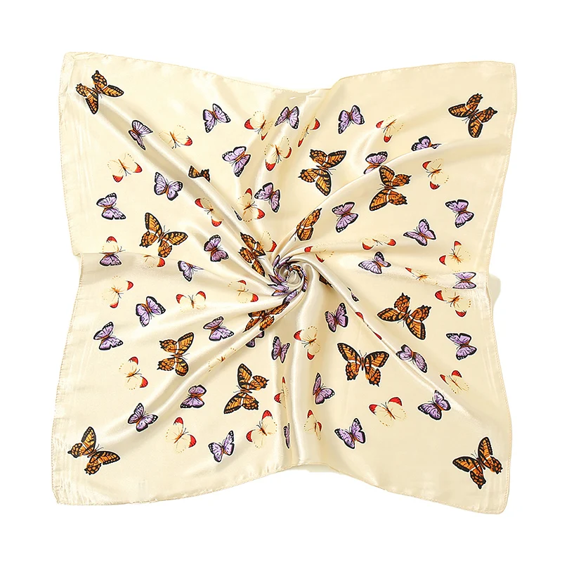 60x60cm Small Silk Scarf Scarftop Headwraps For Women Vintage Butterfly Hair Scarve Hijab Foulard Luxury Bandana Femme Headscarf 6