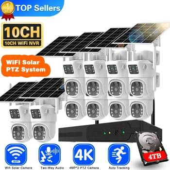 4K 8MP Dual Lens Wifi Solar CCTV Camera System 10CH Wireless NVR Kit Two-Way Audio PTZ IP Security Camera Video Surveillance Set 1