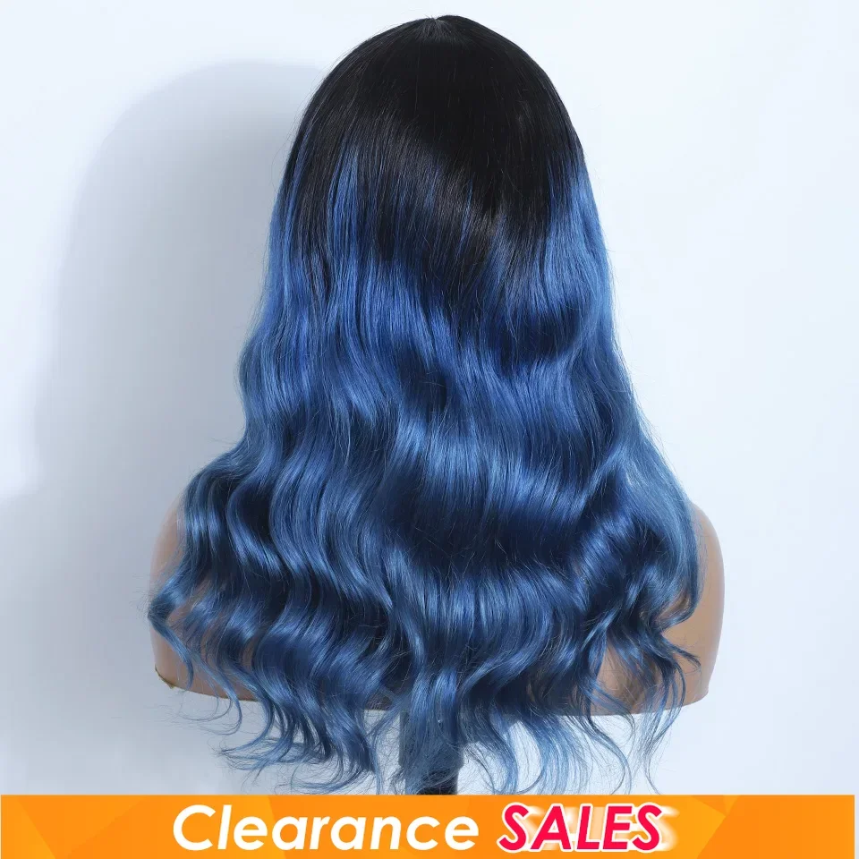 레베카 T1B/블루 바디 웨이브 인모 가발(뱅 포함) 180D 브라질 헤어 풀 머신 메이드 여성 가발 코스프레 헤어