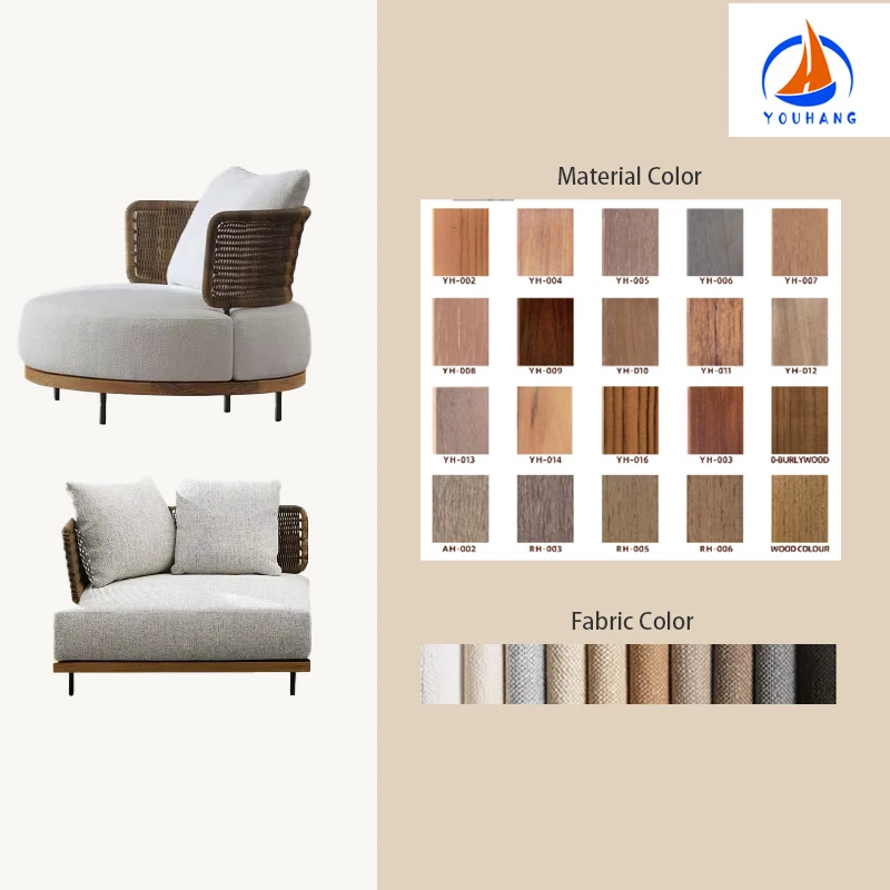 Outdoor Sofa, Wicker Weaving, Courtyard Wicker Chair Combination, Sunscreen and Waterproof, Teak Wood Sofa Furniture