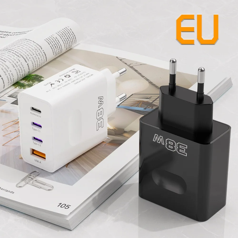 4 Ports PD Charger 38W USB Fast Charging Quick Charger 3.0 Type C Mobile Phone Adapter For iPhone 15 Samsung Xiaomi Huawei