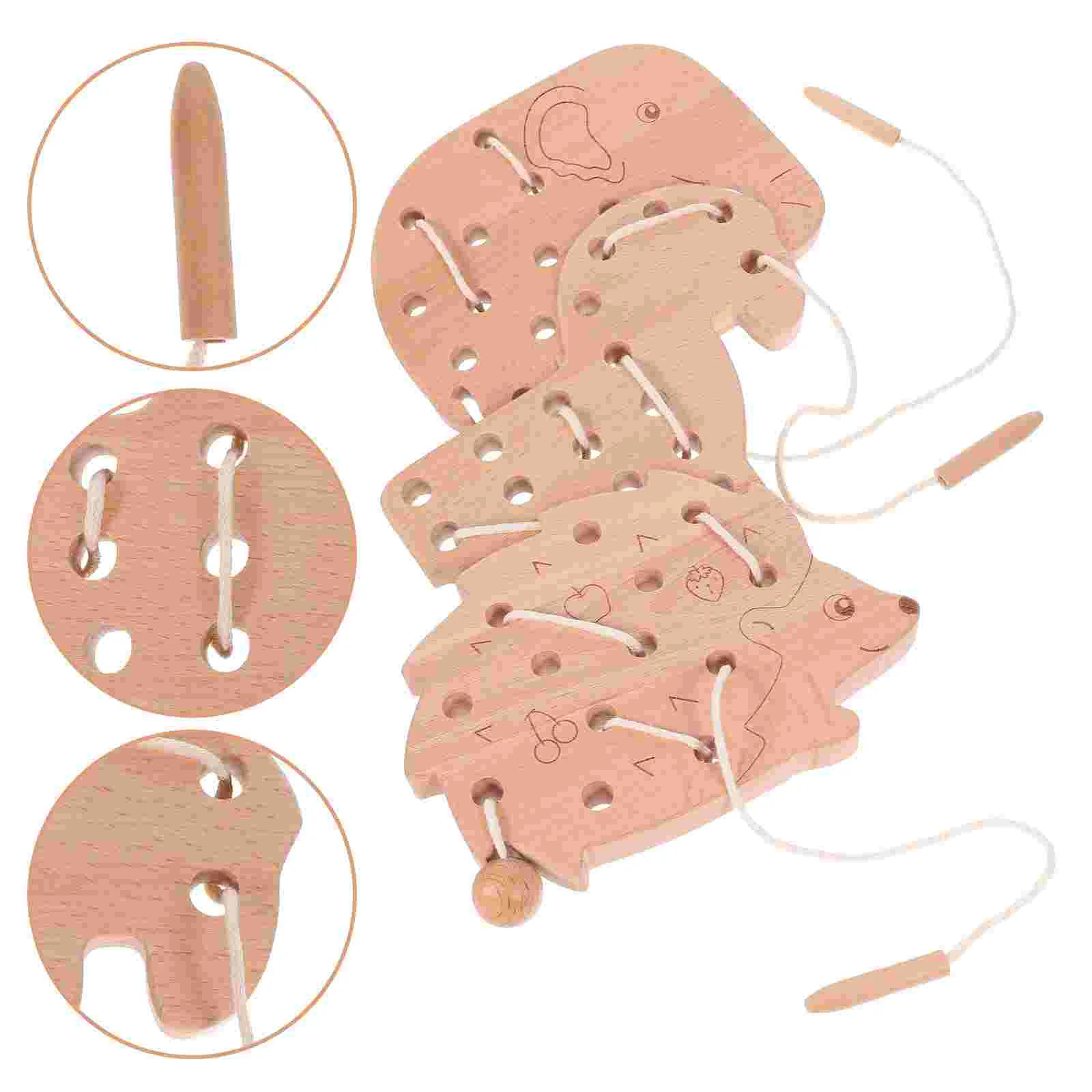 

1 Set of Toddlers Lacing Toy Wooden Threading Toys Preschool Hand Skills Training Toy for Kids