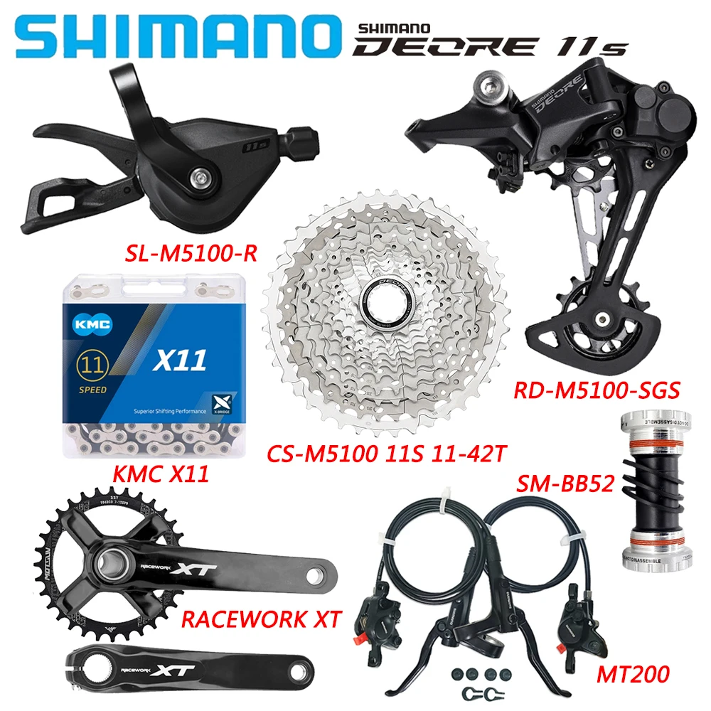 

SHIMANO DEORE M5100 11S Groupset Derailleur MT200 Hydraulic Disc Brake CS-M5100 Cassette Chain Racework XT BB52 Kit Bicycle Part