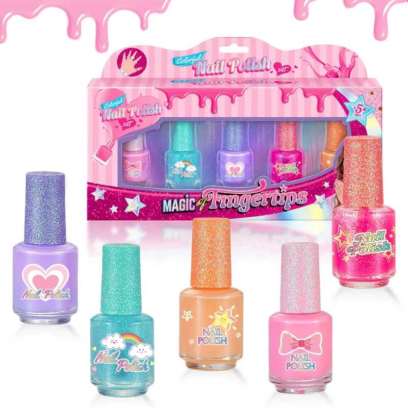 Children's Nail Polish Set 5 Color Safe Non-toxic Water-based Peelable Girls Princess Dress Up Play House DIY Nail Art Toys Nail Art Toys